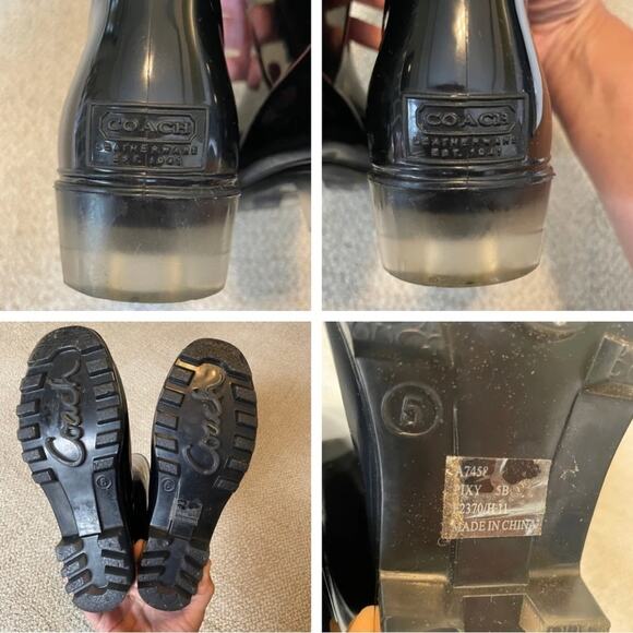 Coach Pixy Rain Boots Glossy Shiny Solid Black Tall Women’s size 5 - Picture 13 of 14
